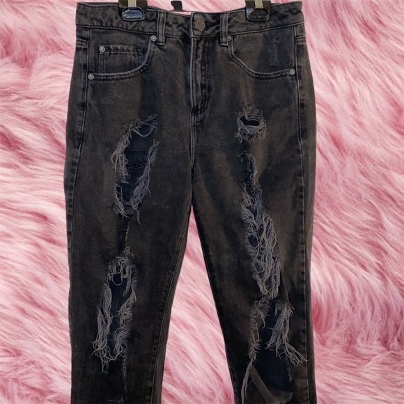 Garage Distressed Black High Waisted Denim Mom Jeans - Picture 3 of 10